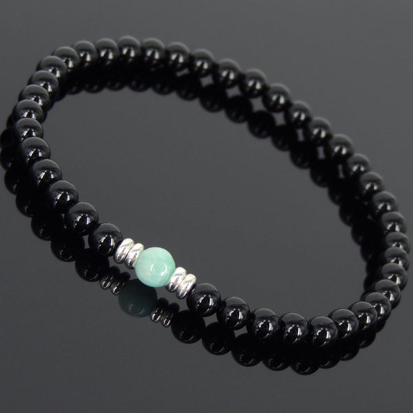 Men's Women Black Onyx Amazonite Bracelet 925 Sterling Silver Spacers DiyNotion Handmade BR565