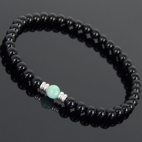 Men's Women Black Onyx Amazonite Bracelet 925 Sterling Silver Spacers DiyNotion Handmade BR565
