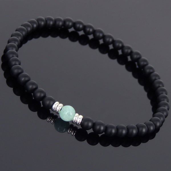Men's Women Matte Black Onyx Amazonite Bracelet 925 Sterling Silver Spacers DiyNotion Handmade BR566