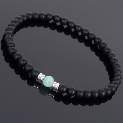 Men's Women Matte Black Onyx Amazonite Bracelet 925 Sterling Silver Spacers DiyNotion Handmade BR566
