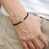 Men's Women Matte Black Onyx Amazonite Bracelet 925 Sterling Silver Spacers DiyNotion Handmade BR566