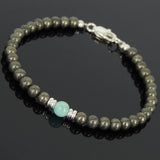 Men's Women Gold Pyrite Amazonite Sterling Silver Bracelet Bead Clasp Gemstone DiyNotion Handmade BR567