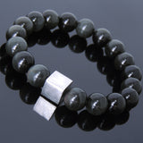 Men's Women Black Obsidian Bracelet 925 Sterling Silver Cube Bead DiyNotion Handmade BR568