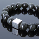 Men's Women Black Obsidian Bracelet 925 Sterling Silver Cube Bead DiyNotion Handmade BR568