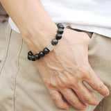 Men's Women Black Obsidian Bracelet 925 Sterling Silver Cube Bead DiyNotion Handmade BR568