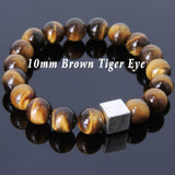 Men's Women Brown Tiger Eye Bracelet 925 Sterling Silver Cube Bead DiyNotion Handmade BR574