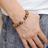 Men's Women Brown Tiger Eye Bracelet 925 Sterling Silver Cube Bead DiyNotion Handmade BR574