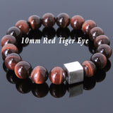 Men's Women Red Tiger Eye Bracelet 925 Sterling Silver Cube Bead DiyNotion Handmade BR575