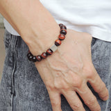 Men's Women Red Tiger Eye Bracelet 925 Sterling Silver Cube Bead DiyNotion Handmade BR575