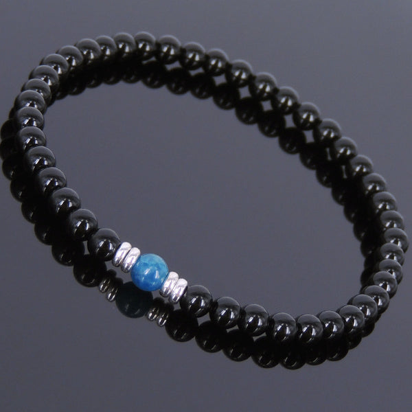 Men's Women Black Onyx Apatite Bracelet 925 Sterling Silver Spacers DiyNotion Handmade BR572