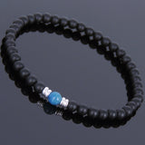 Men's Women Matte Black Onyx Apatite Bracelet 925 Sterling Silver Spacers DiyNotion Handmade BR573