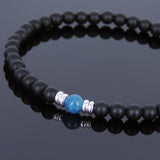 Men's Women Matte Black Onyx Apatite Bracelet 925 Sterling Silver Spacers DiyNotion Handmade BR573