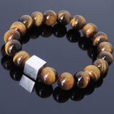 Men's Women Brown Tiger Eye Bracelet 925 Sterling Silver Cube Bead DiyNotion Handmade BR574