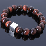 Men's Women Red Tiger Eye Bracelet 925 Sterling Silver Cube Bead DiyNotion Handmade BR575