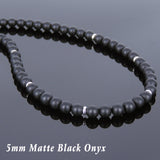 Men's Women 5mm Matte Black Onyx Sterling Silver Necklace Gemstone 925 Spacers Beads Clasp DiyNoion Handmade NK069