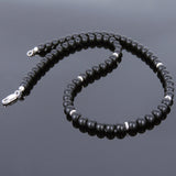 Men's Women 6mm Matte Black Onyx Sterling Silver Necklace Gemstone 925 Spacers Beads Clasp DiyNoion Handmade NK070