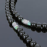 Men's Women Black Obsidian African Green Turquoise 925 Sterling Silver Necklace Gemstone Beads Clasp DiyNoion Handmade NK072
