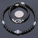 Men's Women Black Obsidian African Green Turquoise 925 Sterling Silver Necklace Gemstone Beads Clasp DiyNoion Handmade NK072