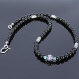 Men's Women Black Obsidian African Green Turquoise Sterling Silver Necklace Gemstone 925 Beads Clasp DiyNoion Handmade NK072