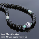 Men's Women Black Obsidian African Green Turquoise 925 Sterling Silver Necklace Gemstone Beads Clasp DiyNoion Handmade NK072