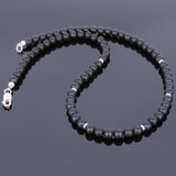 Men's Women 5mm Matte Black Onyx Sterling Silver Necklace Gemstone 925 Spacers Beads Clasp DiyNoion Handmade NK069