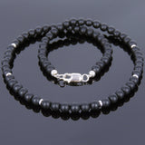 Men's Women 5mm Matte Black Onyx Sterling Silver Necklace Gemstone 925 Spacers Beads Clasp DiyNoion Handmade NK069