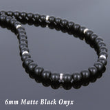 Men's Women 6mm Matte Black Onyx Sterling Silver Necklace Gemstone 925 Spacers Beads Clasp DiyNoion Handmade NK070