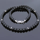 Men's Women 6mm Matte Black Onyx Sterling Silver Necklace Gemstone 925 Spacers Beads Clasp DiyNoion Handmade NK070