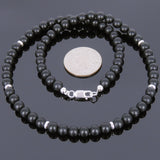 Men's Women 6mm Matte Black Onyx Sterling Silver Necklace Gemstone 925 Spacers Beads Clasp DiyNoion Handmade NK070