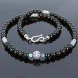 Men's Women Black Obsidian African Green Turquoise Sterling Silver Necklace Gemstone 925 Beads Clasp DiyNoion Handmade NK072