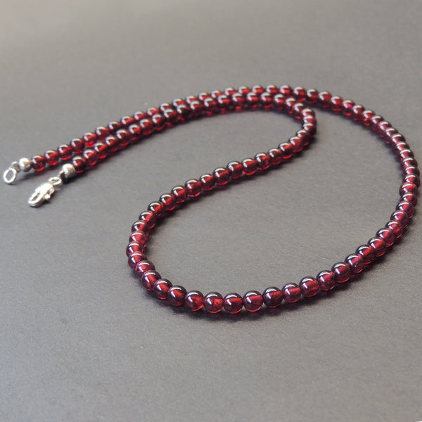 Men's Women AAA Garnet Sterling Silver Necklace Gemstone 925 Beads Clasp DiyNoion Handmade NK062
