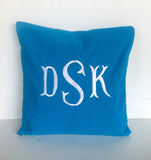 Monogram Pillow Cover Turquoise Blue Pillow Cover Housewarming Gift Decorative Monogram Pillows Dorm Decor, Hostess Gifts,