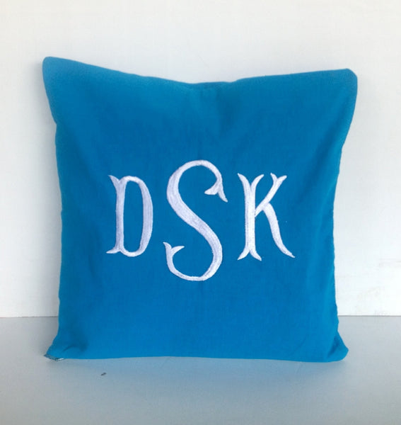 Monogram Pillow Cover Turquoise Blue Pillow Cover Housewarming Gift Decorative Monogram Pillows Dorm Decor, Hostess Gifts,