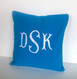 Monogram Pillow Cover Turquoise Blue Pillow Cover Housewarming Gift Decorative Monogram Pillows Dorm Decor, Hostess Gifts,