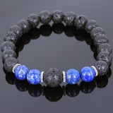 Lava Rock Lapis Tibetan Silver Bracelet Yoga Mala for Men Women DiyNotion Handmade T086