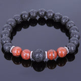 Lava Rock Red Jasper Stone Tibetan Silver Bracelet Yoga Mala for Men Women DiyNotion Handmade T087