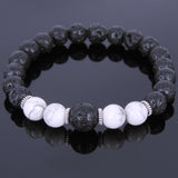 Lava Rock White Howlite Tibetan Silver Bracelet Yoga Mala for Men Women DiyNotion Handmade T088