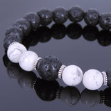 Lava Rock White Howlite Tibetan Silver Bracelet Yoga Mala for Men Women DiyNotion Handmade T088