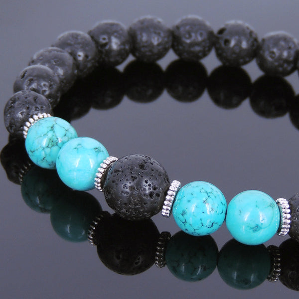 Lava Rock Turquoise Tibetan Silver Bracelet Yoga Mala for Men Women DiyNotion Handmade T089
