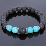 Lava Rock Turquoise Tibetan Silver Bracelet Yoga Mala for Men Women DiyNotion Handmade T089