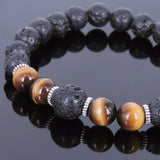 Lava Rock Tiger Eye Tibetan Silver Bracelet Yoga Mala for Men Women DiyNotion Handmade T090