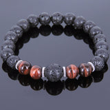 Lava Rock Red Tiger Eye Tibetan Silver Bracelet Yoga Mala for Men Women DiyNotion Handmade T091