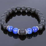 Lava Rock Lapis Tibetan Silver Bracelet Yoga Mala for Men Women DiyNotion Handmade T093