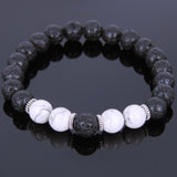 Lava Rock White Howlite Tibetan Silver Bracelet Yoga Mala for Men Women DiyNotion Handmade T095
