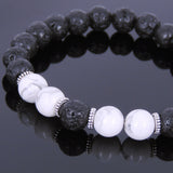 Lava Rock White Howlite Tibetan Silver Bracelet Yoga Mala for Men Women DiyNotion Handmade T095
