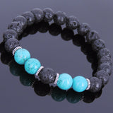 Lava Rock Turquoise Tibetan Silver Bracelet Yoga Mala for Men Women DiyNotion Handmade T096
