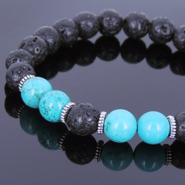 Lava Rock Turquoise Tibetan Silver Bracelet Yoga Mala for Men Women DiyNotion Handmade T096