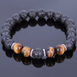 Lava Rock Tiger Eye Tibetan Silver Bracelet Yoga Mala for Men Women DiyNotion Handmade T097