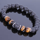 Lava Rock Tiger Eye Tibetan Silver Bracelet Yoga Mala for Men Women DiyNotion Handmade T097