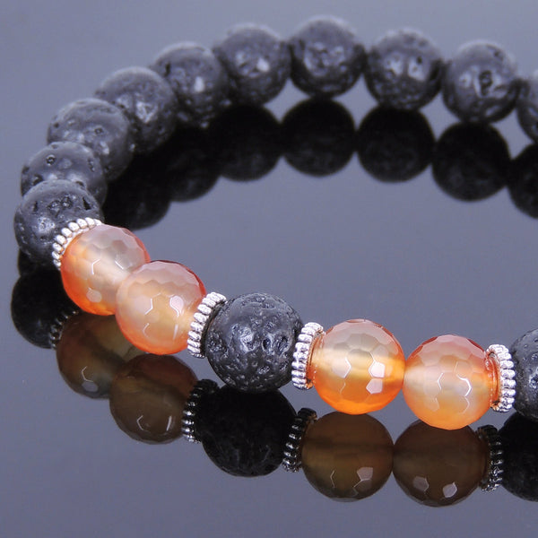 Lava Rock Red Carnelian Tibetan Silver Bracelet Yoga Mala for Men Women DiyNotion Handmade T099
